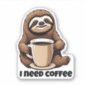 かわいいナマケモノ私はコーヒー防水が必要 シール (正面)