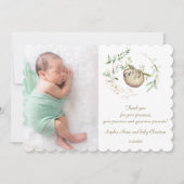 かわいいナマケモノ緑の金ゴールドベビーシャワー サンキューカード (正面)