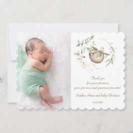 かわいいナマケモノ緑の金ゴールドベビーシャワー サンキューカード