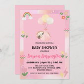 かわいいナマケモノ花気球ベビーシャワーパーティー女の子 招待状 (正面/裏面)