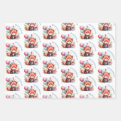 かわいいナマケモノ赤いパンダ誕生祝い ラッピングペーパーシート (正面)