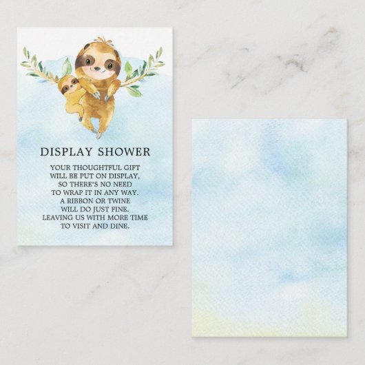 かわいいナマケモノ赤ちゃんシャワーギフトディスプレイ エンクロージャーカード (正面/裏面)