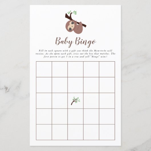 かわいいナマケモノ赤ちゃんシャワーゲームビンゴブラウンかわいい (正面)