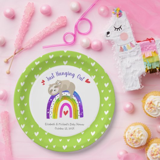 かわいいナマケモノ赤ちゃんシャワー甘いボホレインボーモダン ペーパープレート (パーティー)