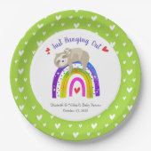かわいいナマケモノ赤ちゃんシャワー甘いボホレインボーモダン ペーパープレート (正面)