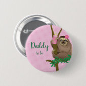 かわいいナマケモノ赤面ピンクパパへベビーシャワー 缶バッジ (正面&裏面)