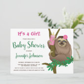 かわいいナマケモノ赤面ピンクフローラベビーシャワー 招待状 (スタンド正面)