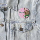 かわいいナマケモノ赤面ピンクママへベビーブシャワー 缶バッジ (インサイチュ)