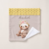 かわいいナマケモノ追加の名前水玉模様黄色 ウォッシュタオル (ウォッシュタオル)