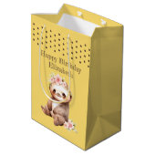 かわいいナマケモノ追加の名前水玉模様黄色 ミディアムペーパーバッグ (裏面アングル)