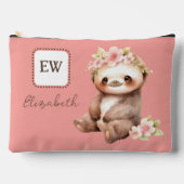 かわいいナマケモノ追加イニシャル名ピンク アクセサリーポーチ (正面)