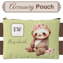 かわいいナマケモノ追加イニシャル名（緑） アクセサリーポーチ