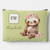 かわいいナマケモノ追加イニシャル名（緑） アクセサリーポーチ (正面)