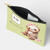 かわいいナマケモノ追加イニシャル名(緑) アクセサリーポーチ (見開き)