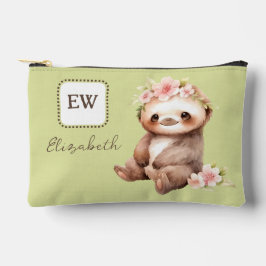 かわいいナマケモノ追加イニシャル名(緑) アクセサリーポーチ