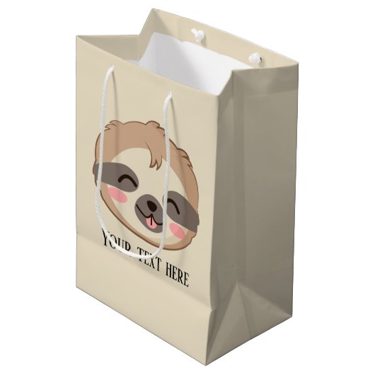 かわいいナマケモノ追加文字パーティー ミディアムペーパーバッグ (正面アングル)