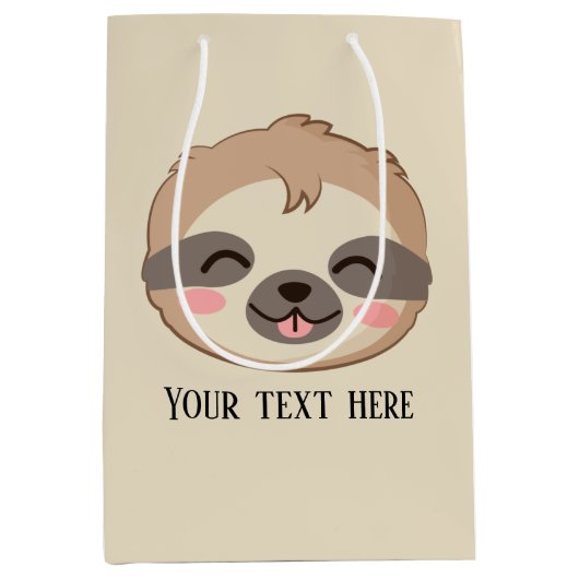 かわいいナマケモノ追加文字パーティー ミディアムペーパーバッグ (正面)