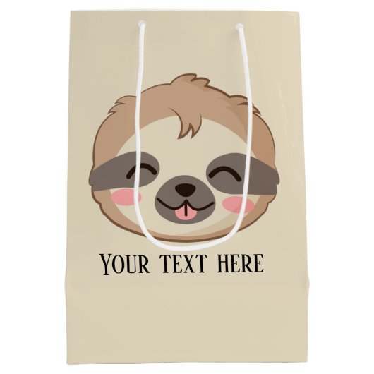 かわいいナマケモノ追加文字パーティー ミディアムペーパーバッグ (裏面)