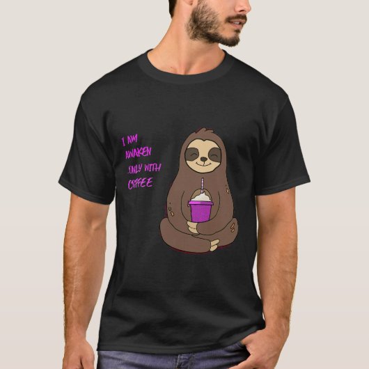 かわいいナマケモノ飲み物コーヒー Tシャツ (正面)