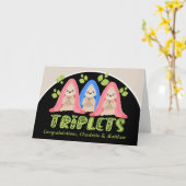 かわいいナマケモノ2女の子1男の子の新しいトリプレットベビー カード (黄色い花)