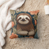 かわいいナマケモノ エレガント フラワー ウィリアム モリス風 クッション (ブランケット)