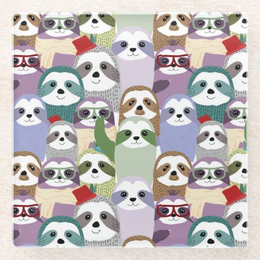 かわいいナマケモノ ガラスコースター (正面)