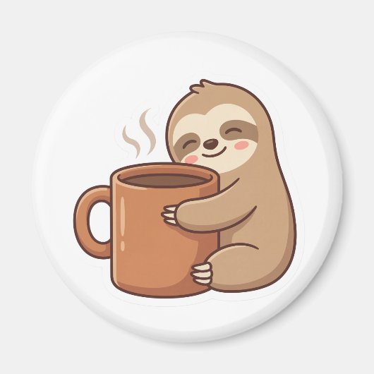 かわいいナマケモノ コーヒー ステッカー マグネット (正面)