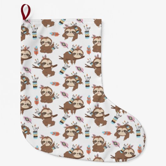かわいいナマケモノ ラージクリスマスストッキング (正面)