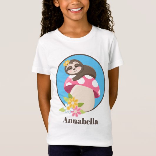 かわいいナマケモノ 名前入り 女の子 Tシャツ (正面)