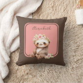 かわいいナマケモノ 名前入り 水玉 ピンク クッション (ブランケット)