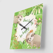 かわいいナマケモノ「急いで幸せになんか」熱帯雨林 スクエア壁時計 (傾斜)