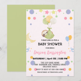 かわいいナマケモノ 月風船 ベビーシャワーパーティー 招待状