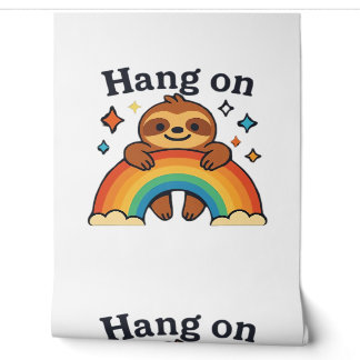 かわいいナマケモノ「Hang On」虹のポジティブステッカー 壁紙