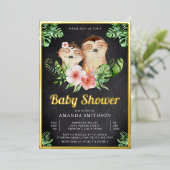 かわいいナマケモノChalkboardベビーシャワー金ゴールド 箔招待状 (立ち正面)