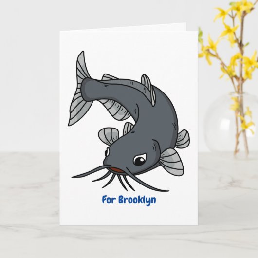 かわいいナマズの漫画イラストレーション カード (黄色い花)