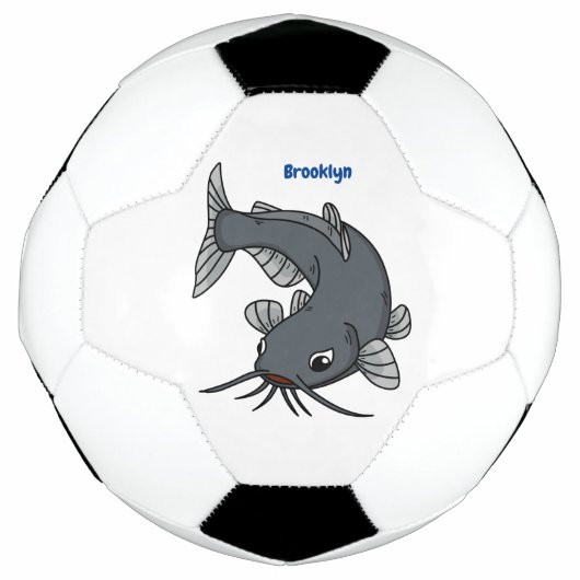 かわいいナマズの漫画イラストレーション サッカーボール (正面)
