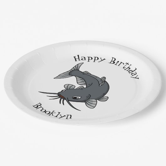 かわいいナマズの漫画イラストレーション ペーパープレート (アングル)