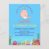 かわいいナルホールフィッシュユニコーンレインボーシー誕生日 インビテーションポストカード (正面)