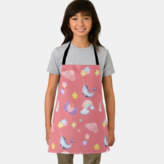 かわいいナルホールフィッシュユニコーンレインボーシー誕生日 エプロン (インサイチュ)