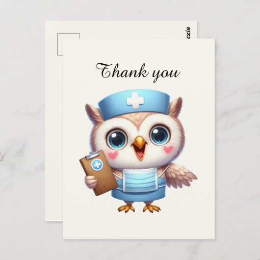 かわいいナースありがとうフクロウ ポストカード (正面/裏面)