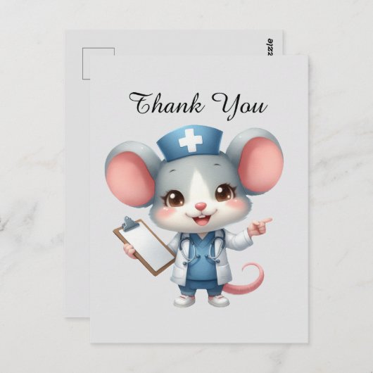 かわいいナースありがとうマウス ポストカード (正面/裏面)