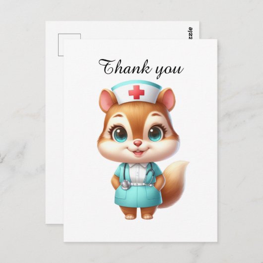 かわいいナースありがとうリス ポストカード (正面/裏面)