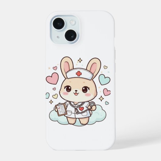 かわいいナースうさぎのスマホケース iPhone 15ケース (裏面)