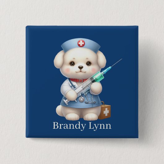 かわいいナースの子犬の名前を追加 缶バッジ (正面)