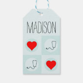 かわいいナースまたはドクターステソスコープとハートパターン ギフトタグ (裏面)