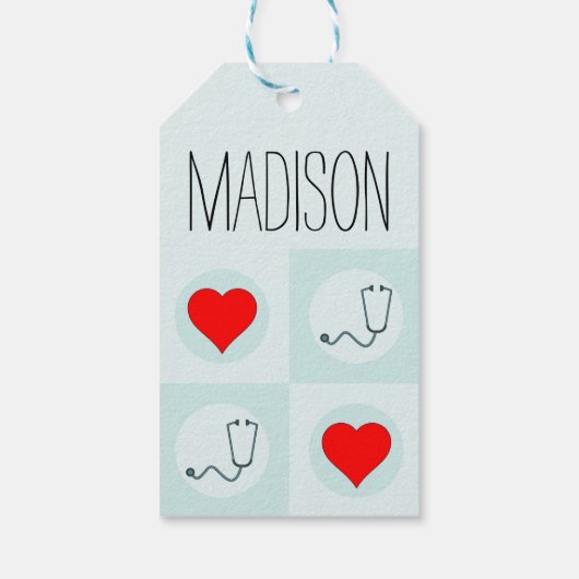 かわいいナースまたはドクターステソスコープとハートパターン ギフトタグ (裏面)