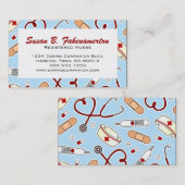 かわいいナースまたは介護者の青い名刺 名刺 (正面/裏面)