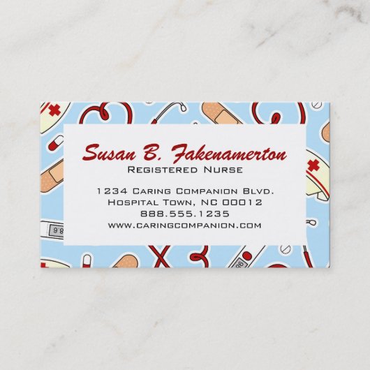 かわいいナースまたは介護者の青い名刺 名刺 (正面)
