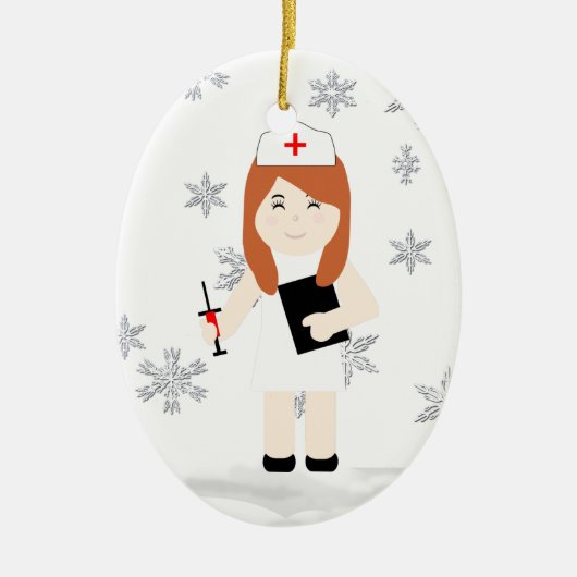 かわいいナースクリスマスオーナメント5 セラミックオーナメント (正面)