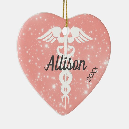 かわいいナースドクターパーソナライズされたハートクリスマス セラミックオーナメント (右)
